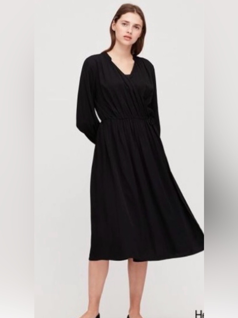 Uniqlo Black Long Sleeve Wrap Midi Dress